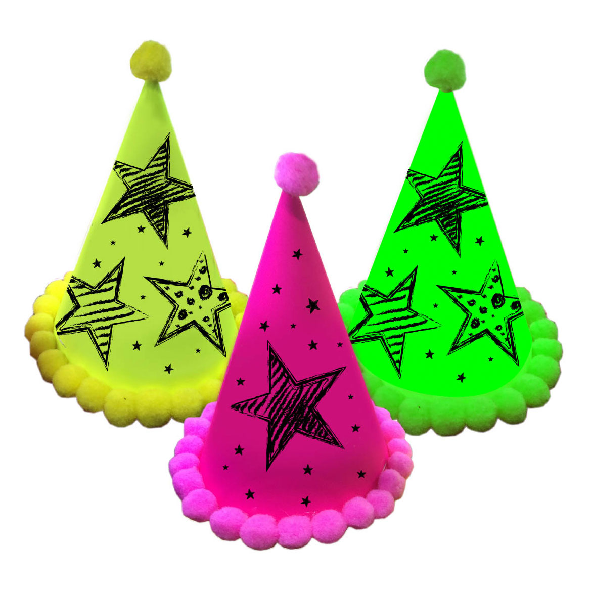 Folat bv Neon Party Party Hats, 3st.