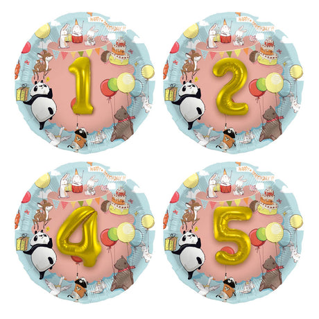 Folat bv 3d folieballon dieren met leeftijd, 1-5 jr.