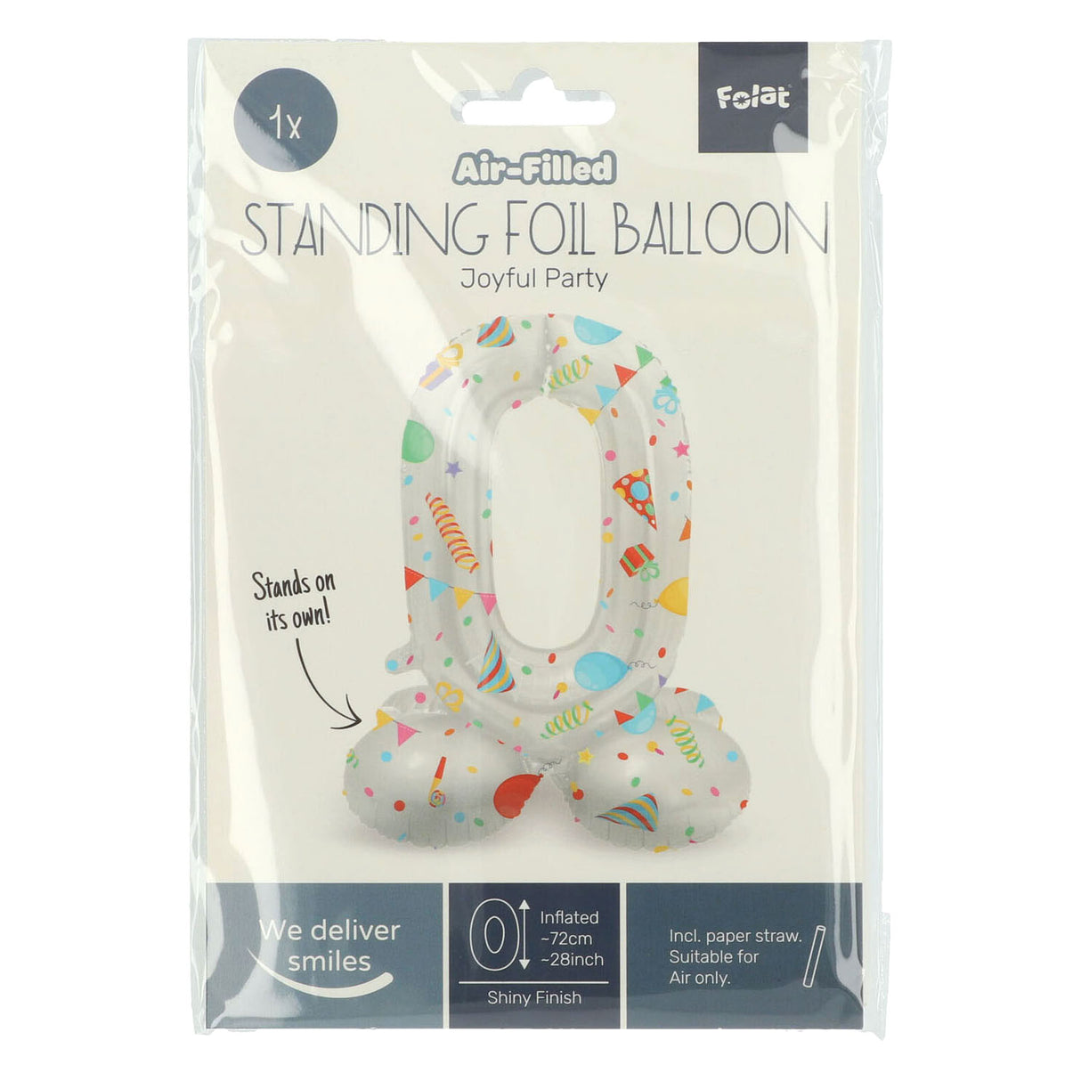 Folat BV standing foil balloon Joyful Party number 0 -72cm