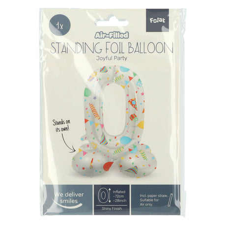 Folat bv staande folieballon joyful party cijfer 0 -72cm