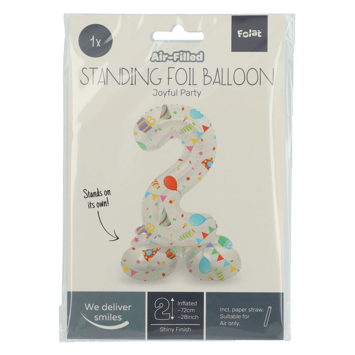 Stående folie ballong gledelig fest nummer 2 -72cm