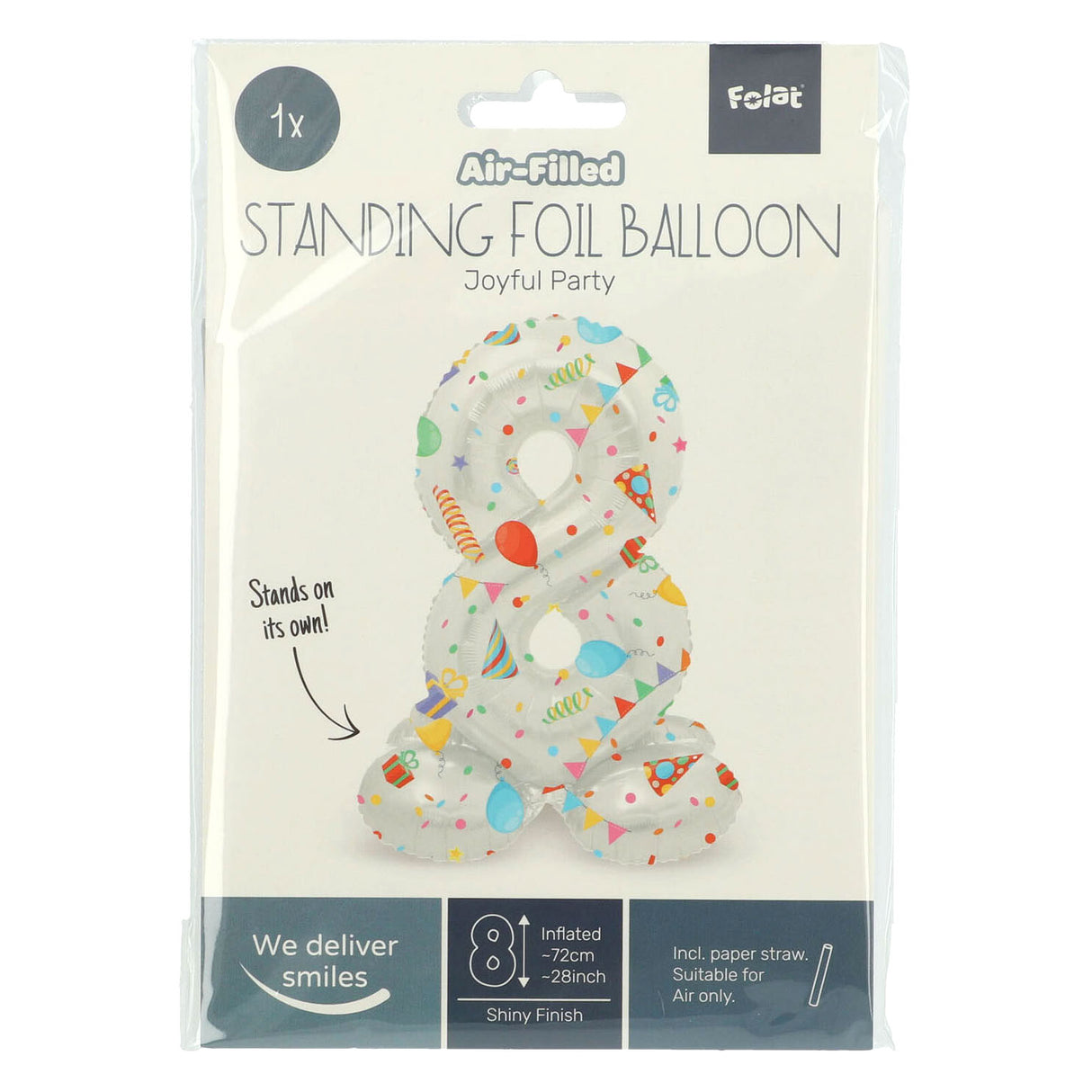 Stoječa folija Balon Joyful Party številka 8 -72cm