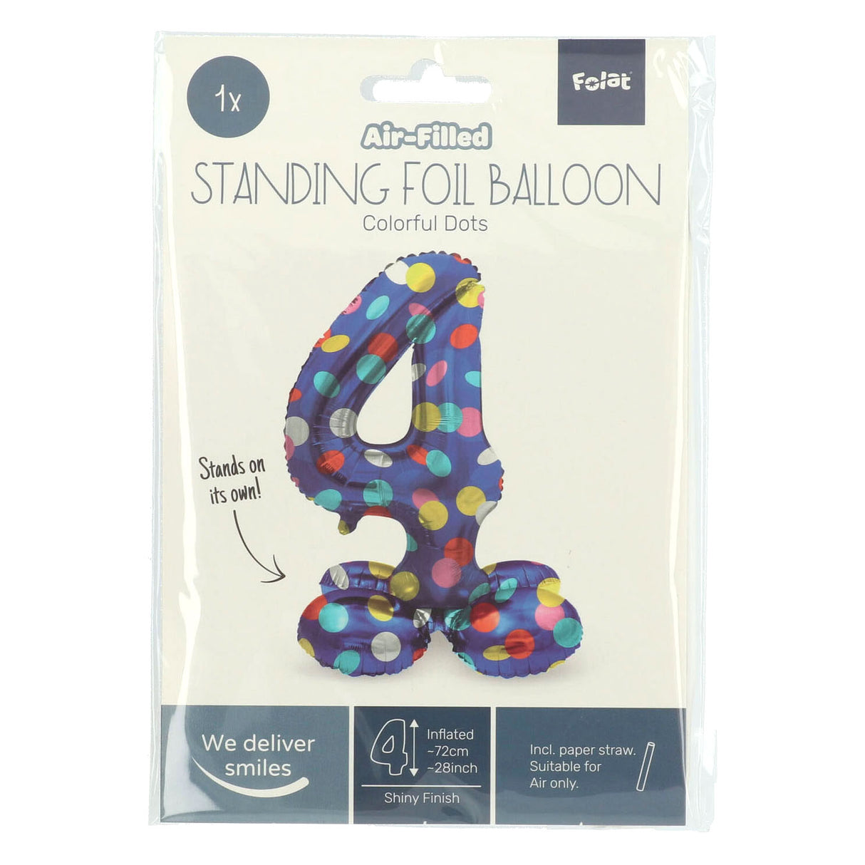 Staande Folieballon Colorful Dots Cijfer 4 - 72cm