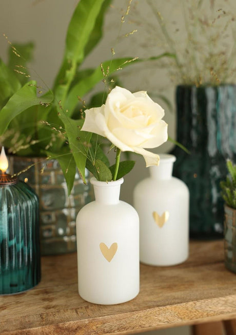Ideas 4 seasons riga vaas glas wit met gouden hart ø7xh12cm