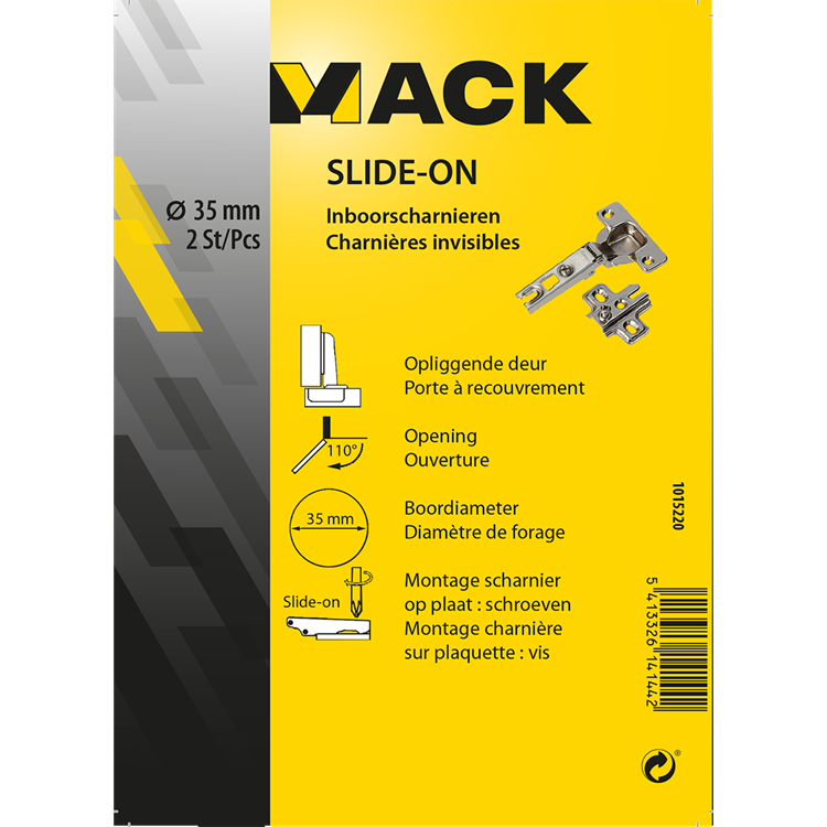 Mack 1015220 - 2 inboorscharnieren slide on 35mm 110° opliggende deur | 10 stuks