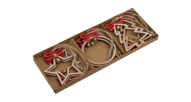 W b. 9 wooden hangers 3 ass. red natural