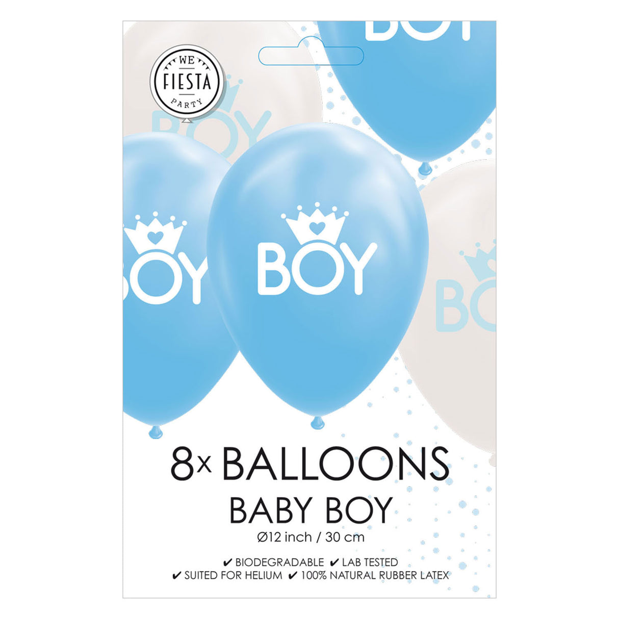 Ballonnen Zoon Baby Blauw Wit 30cm, 8st.