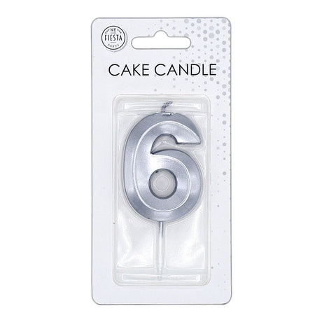 Globos taartkaars 6cm metallic zilver no.6