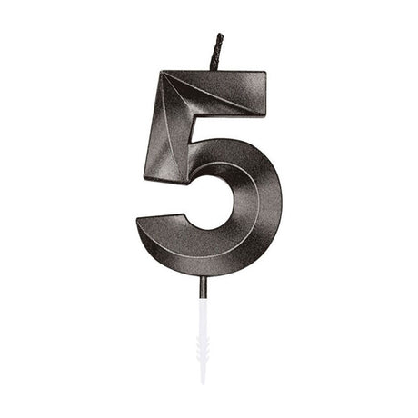 Globos taartkaars 6cm metallic zwart no. 5