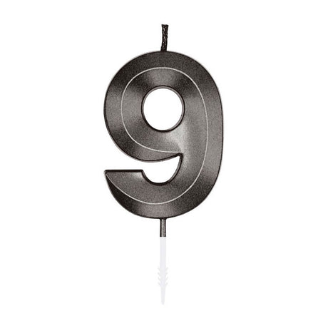 Globos taartkaars 6cm metallic zwart no. 9