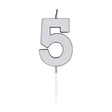 Globos taartkaars 4,5cm metallic zilver no. 5