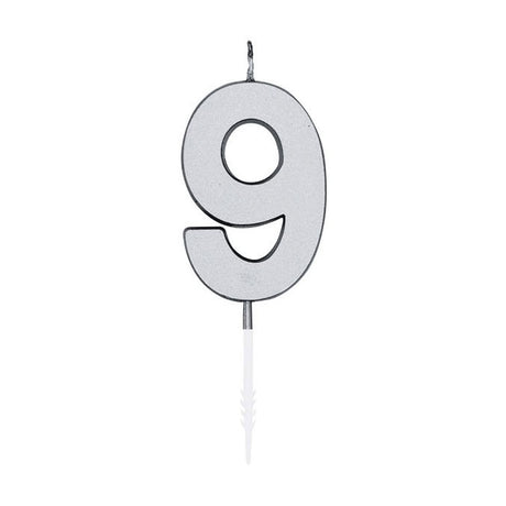 Globos taartkaars 4,5cm metallic zilver no. 9