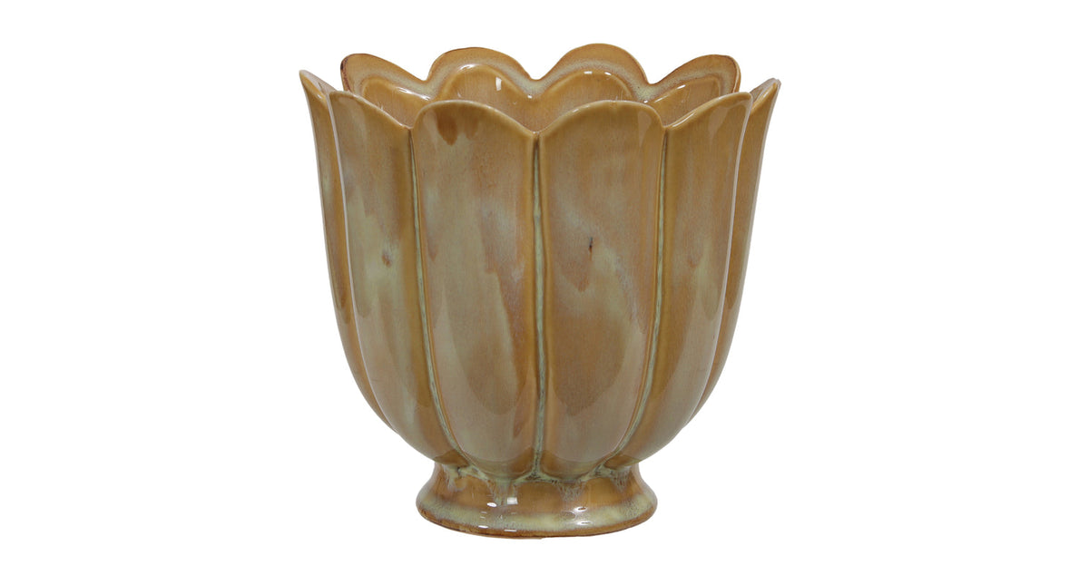 Stoneware flowerpot beige ø 13.5x13 cm