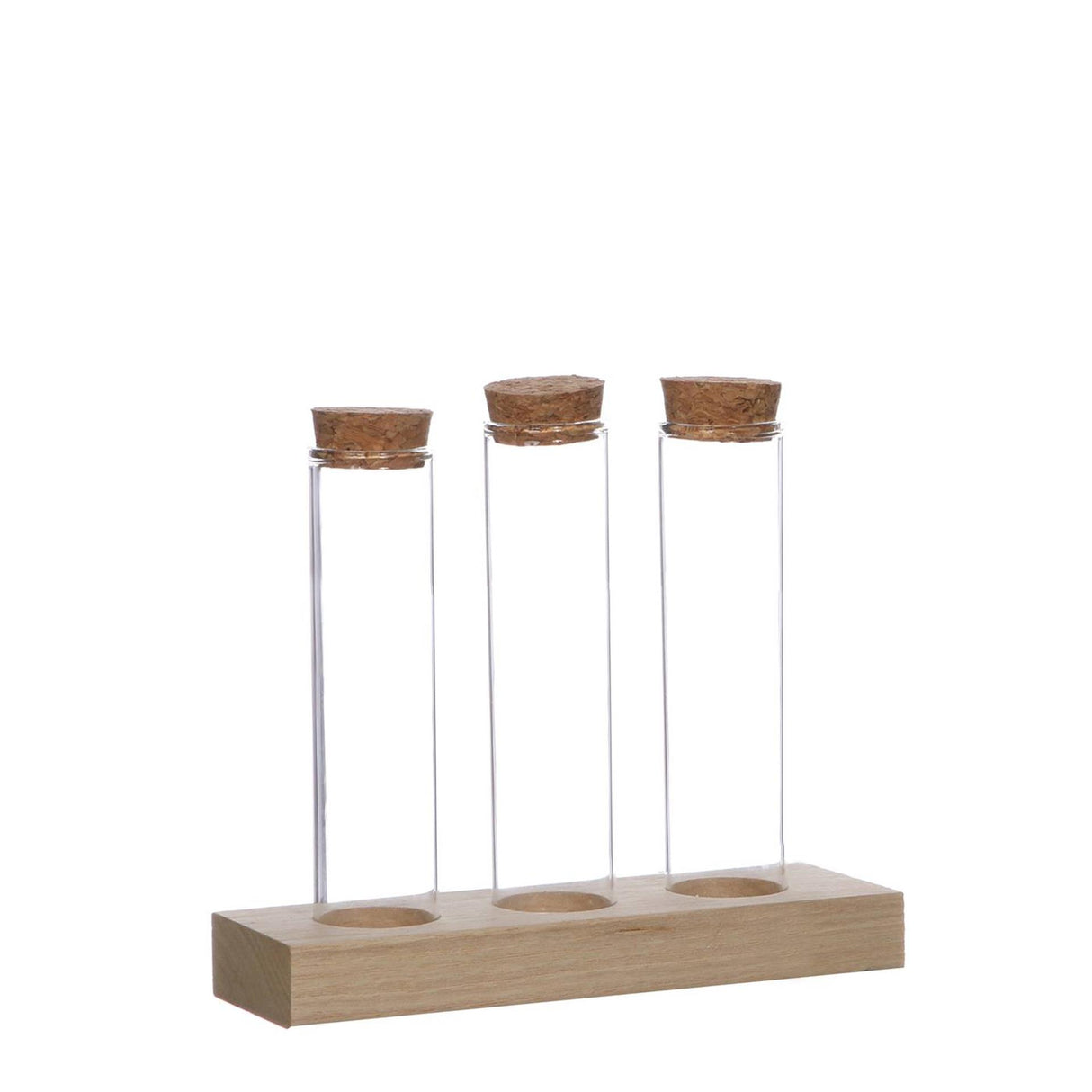 Ideas 4 seasons houten houder met 3 reageerbuizen met kurk stopper ã˜3x15cm