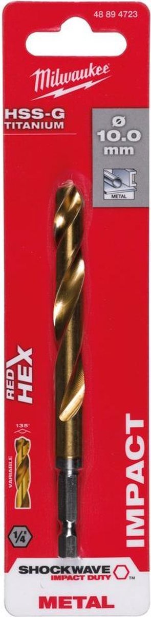 Milwaukee metaalboor shockwave hss-g tin red hex shockwave hss-g tin red hex 10 mm - 1 st - 48894723