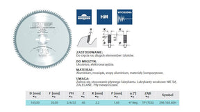 Cmt rondzaag hw d=165 f=20 z=40 k=2,2 1,6 aluminium, messing, composiet