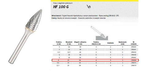 Klingspor molen met hongaars.spieka.hf 100 g 8mm 066 hyperbool fi=8,0x19mm,trz.6mm,typ spg