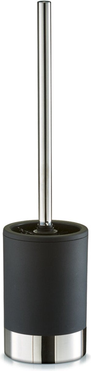 Zeller wc toiletborstel in houder - rvs - zwart - rubber coating - d10 x h41 cm