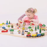 Bigjigs Wooden Train Set City and Land, 101dlg.