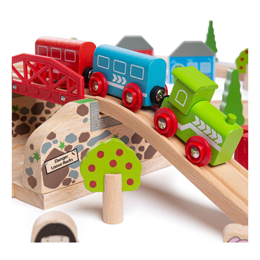 Bigjigs Wooden Road and Train Set Countryside, 80dlg.