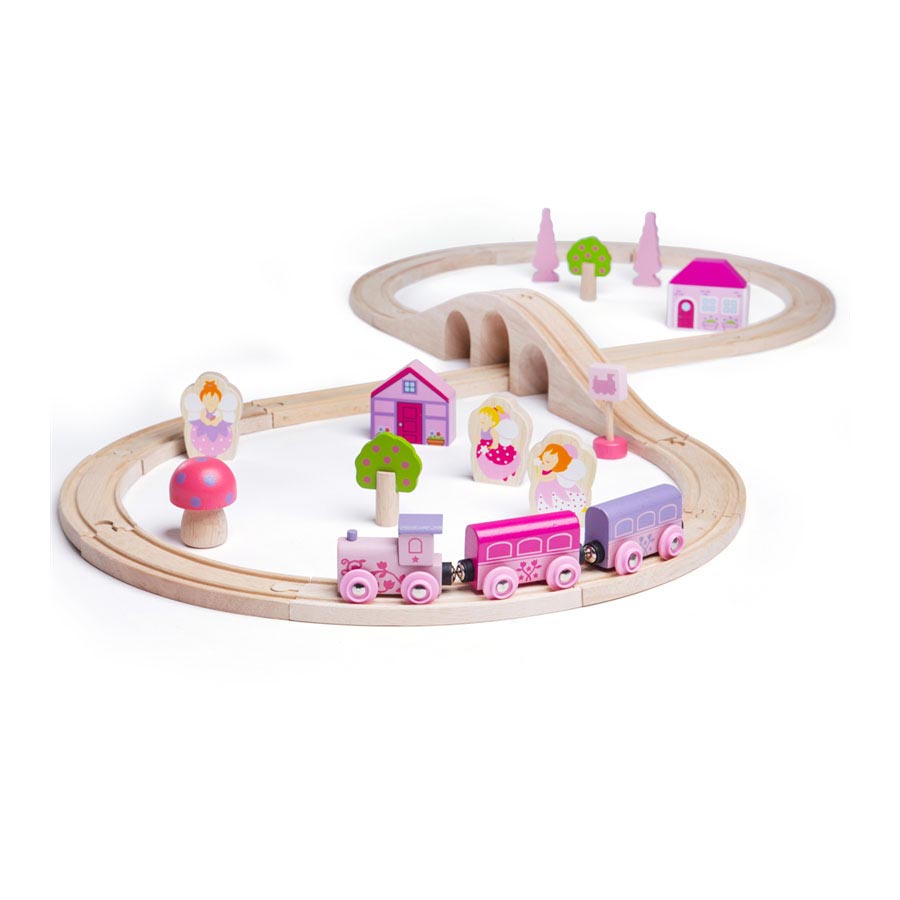 Bigjigs Wooden Train Set Pink, 40DLG.