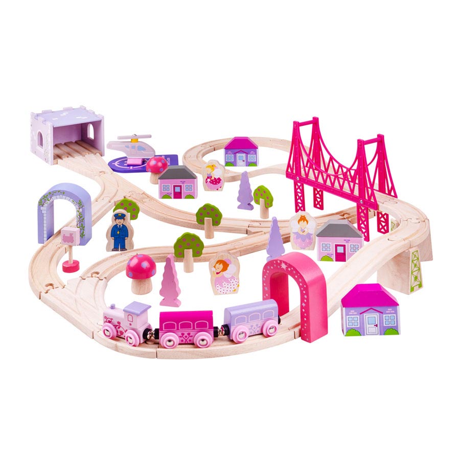 Bigjigs en bois ensemble de train en rose