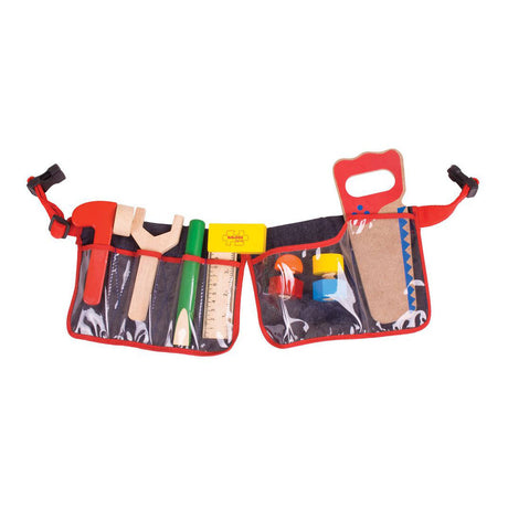 Bigjigs toys rode gereedschapsgordel met houten gereedschap - bigjigs - met klipsluiting - 10-delig