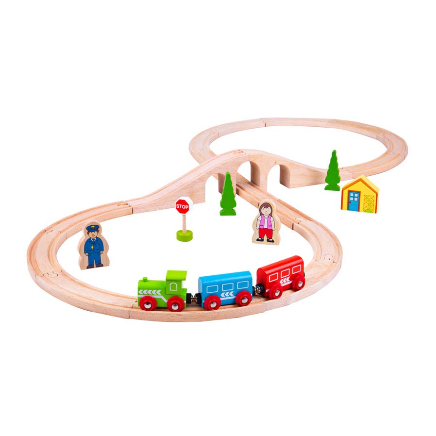 Bigjigs Ensemble de train en bois, 26dlg.