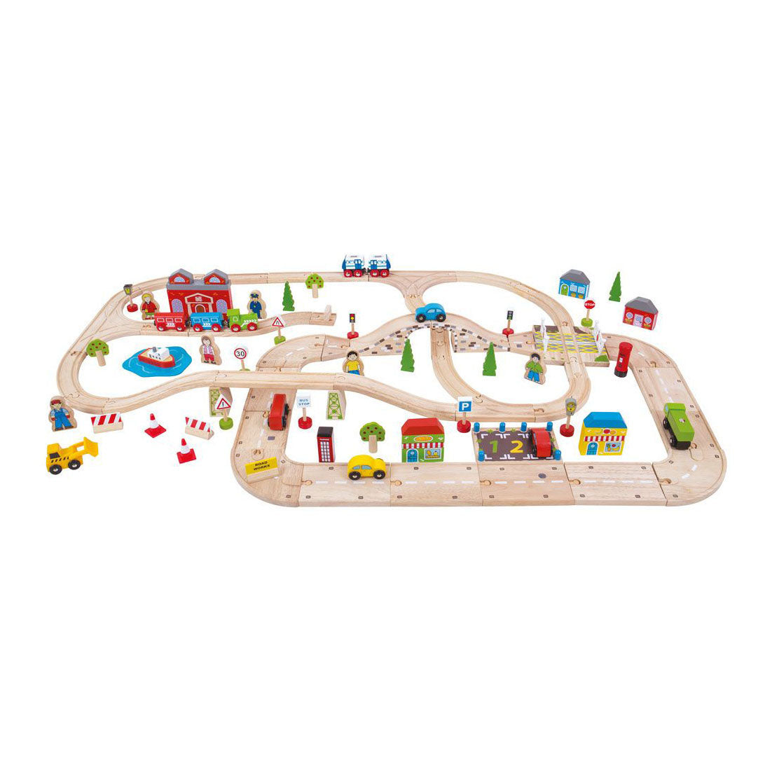 Bigjigs Wooden Train Track and Loverway Set, 105DLG.