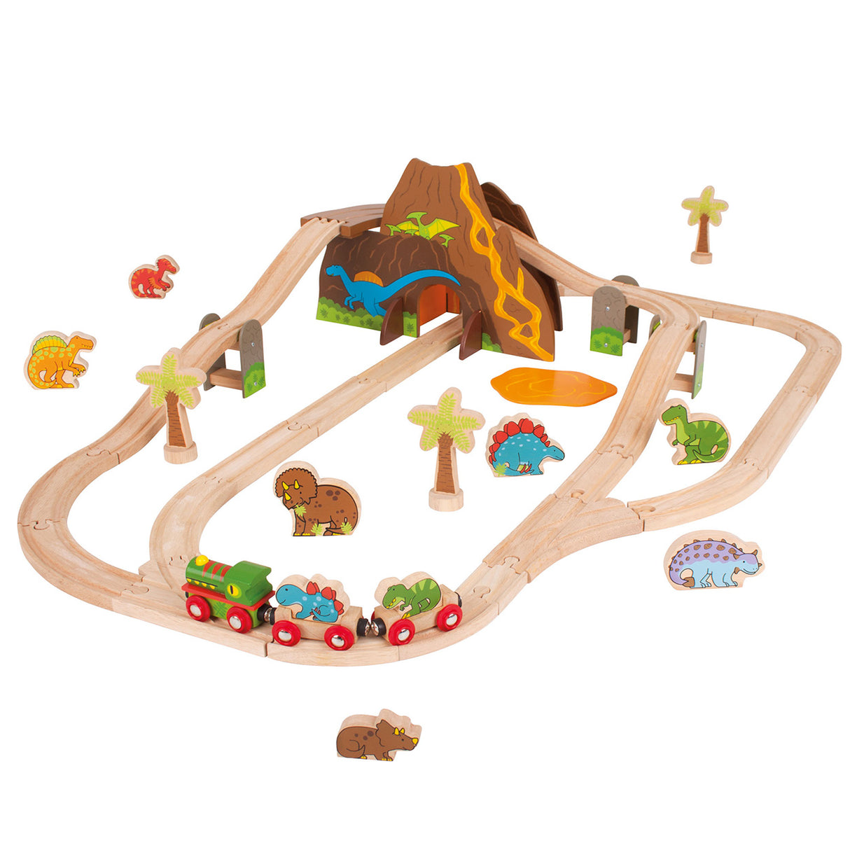 Bigjigs Wooden Train set, 49dlg.