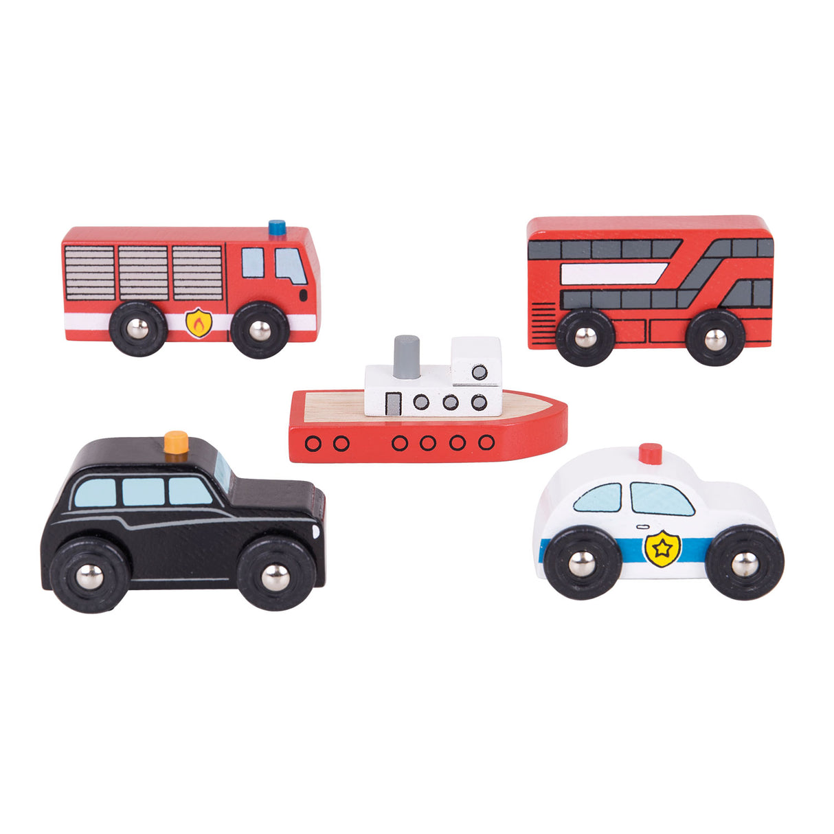 Bigjigs wooden vehicles, 5st.