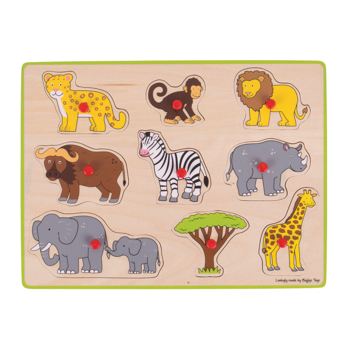 Bigjigs houten noppenpuzzel safari, 9dlg.