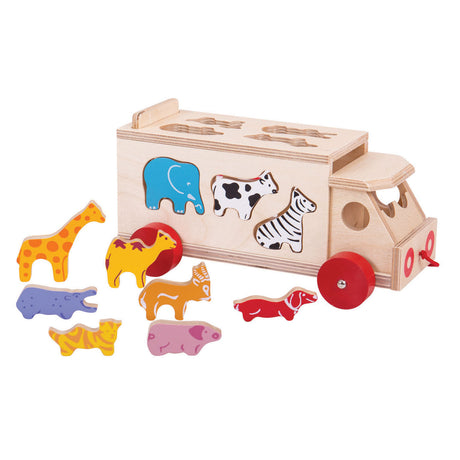 Bigjigs houten vormendoos vrachtwagen, 11dlg.