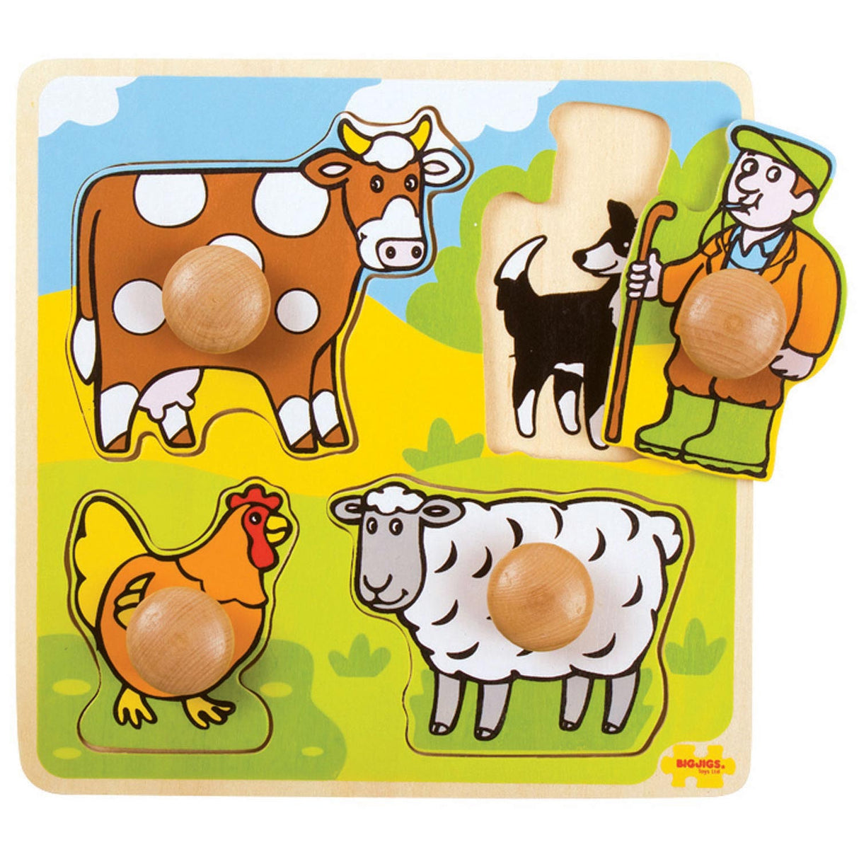 BigJigs Wooden Nick Puzzle Farm, 4dlg.