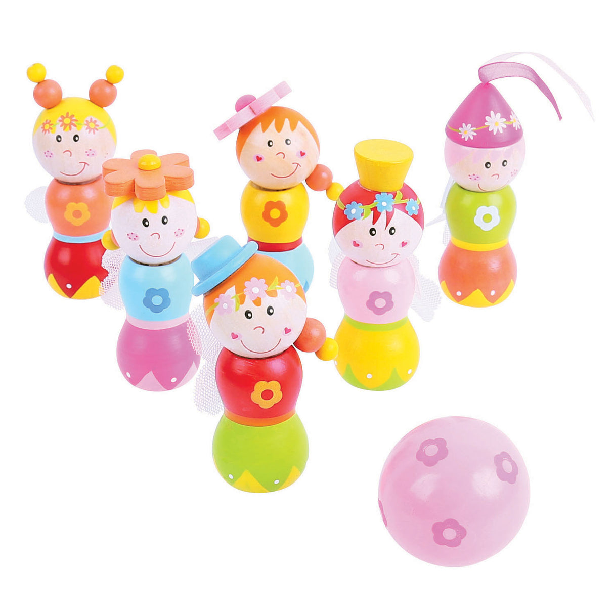 Bigjigs Wooden Bowling Set Princessess, 7dlg.