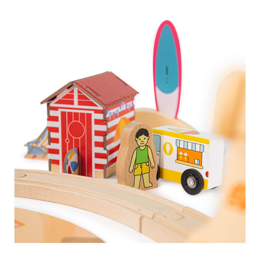 Bigjigs Wooden Train Set Coast Sea Coast Up, 70dlg.