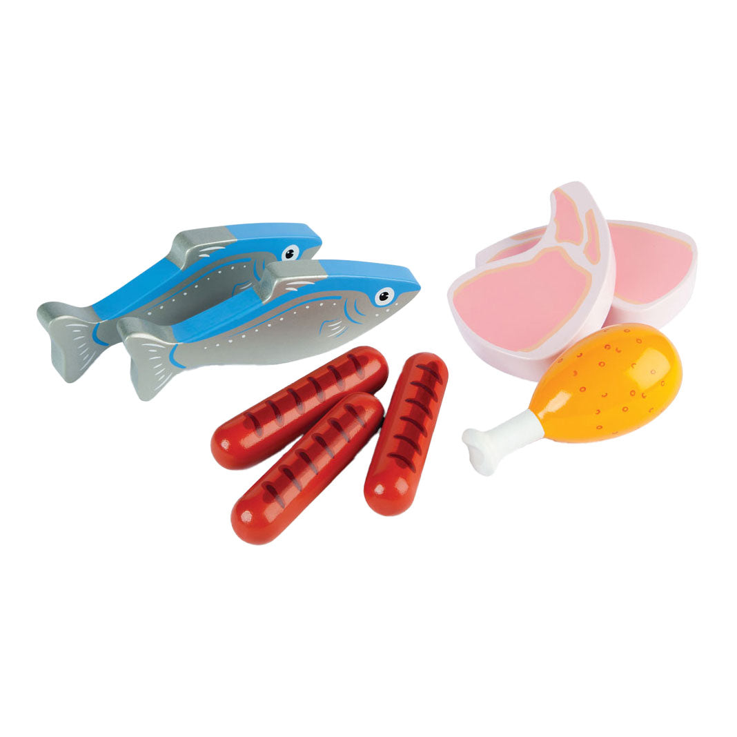 Tidlo wooden playets meat and fish in box, 8dlg.