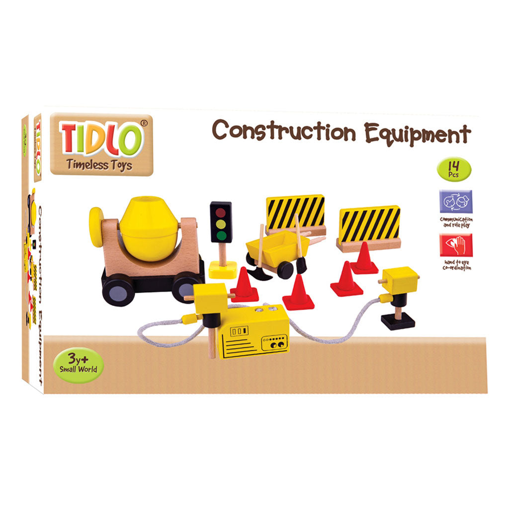 Tidlo houten poppenhuis bouwvakkers constructie materiaal, 13dlg.