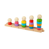 Bigjigs houten regenboogfamilie stapelspeelgoed, 25dlg.