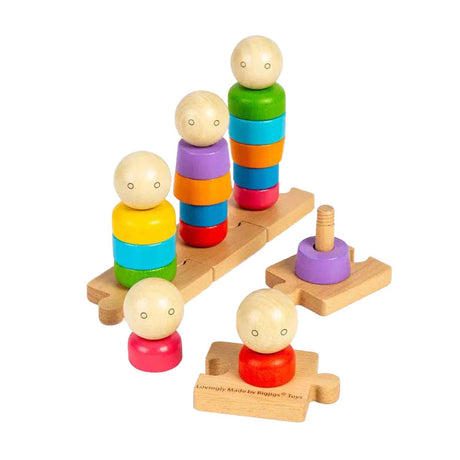 Bigjigs houten regenboogfamilie stapelspeelgoed, 25dlg.