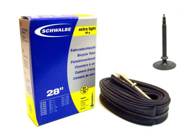 Schwalbe Tubo interno SV20 60 mm de 28 pulgadas Race 18 25-622 Luz extra 65gr