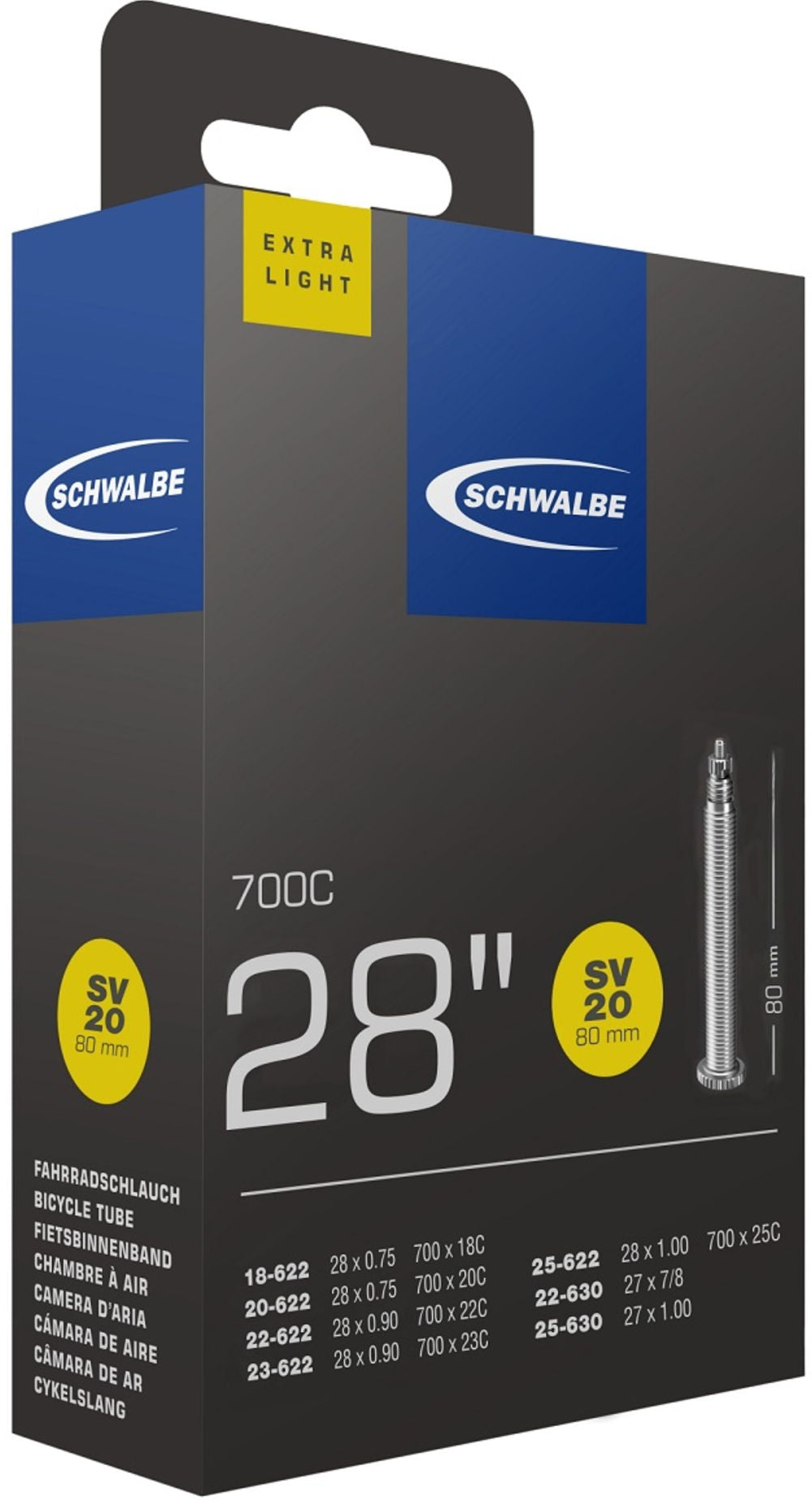 Schwalbe Wewnętrzna rurka 27 28 x 0,75 1,00 (18 25-622 630) FV 80 mm