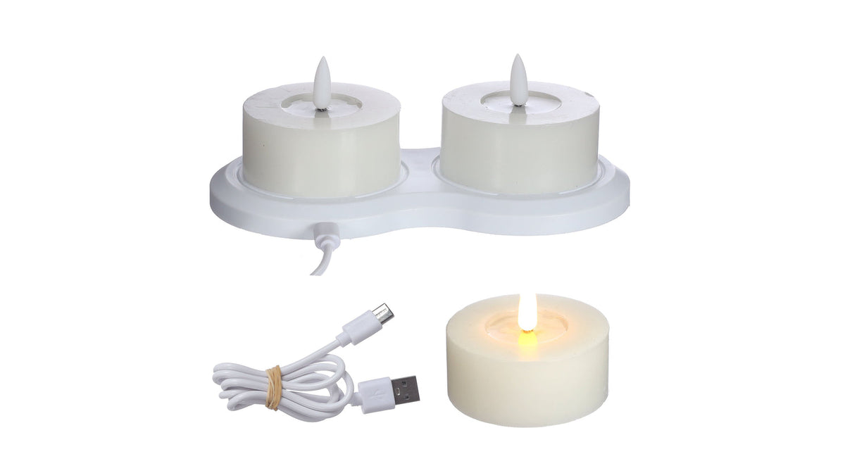 Led oplaadbare jumbo theelicht wax set 2 w.usbc-kabel