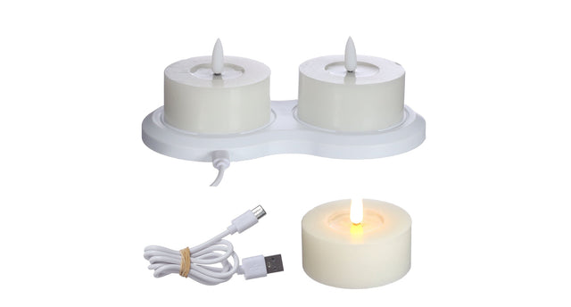 Led oplaadbare jumbo theelicht wax set 2 w.usbc-kabel