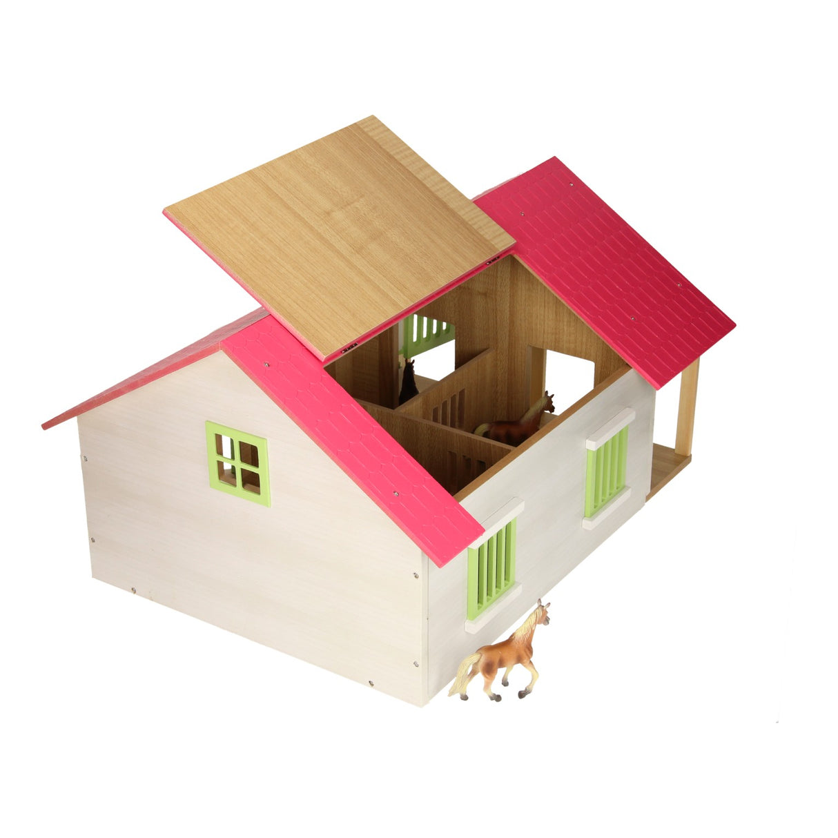 Kids Globe Horse Stable Pink con 2 scatole e archiviazione, 1:24