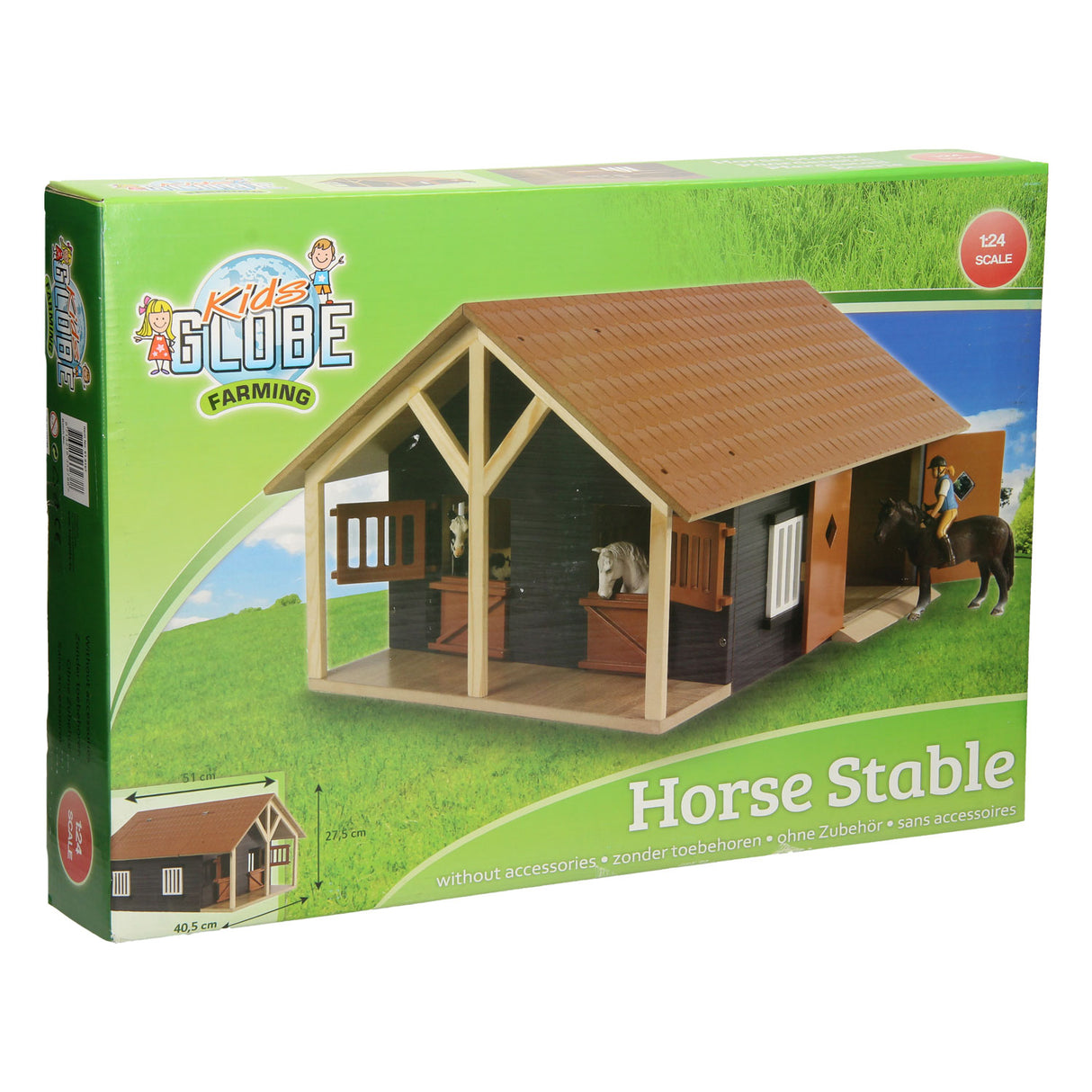 Kids Globe Globe Globe Horse Estable con 2 cajas y almacenamiento, 1:24