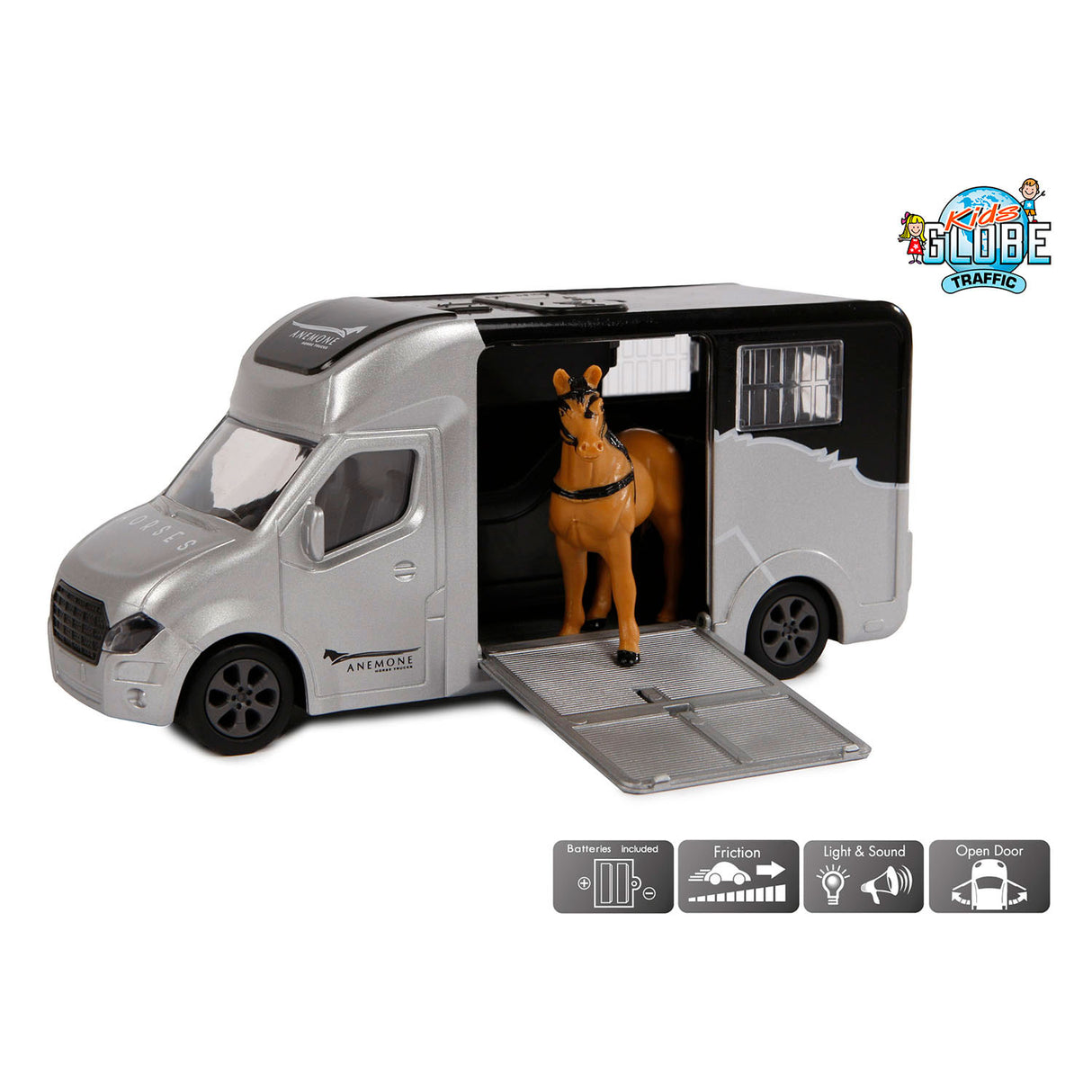 Kids Globe Die Cast Horse Truck con luce e grigio del suono