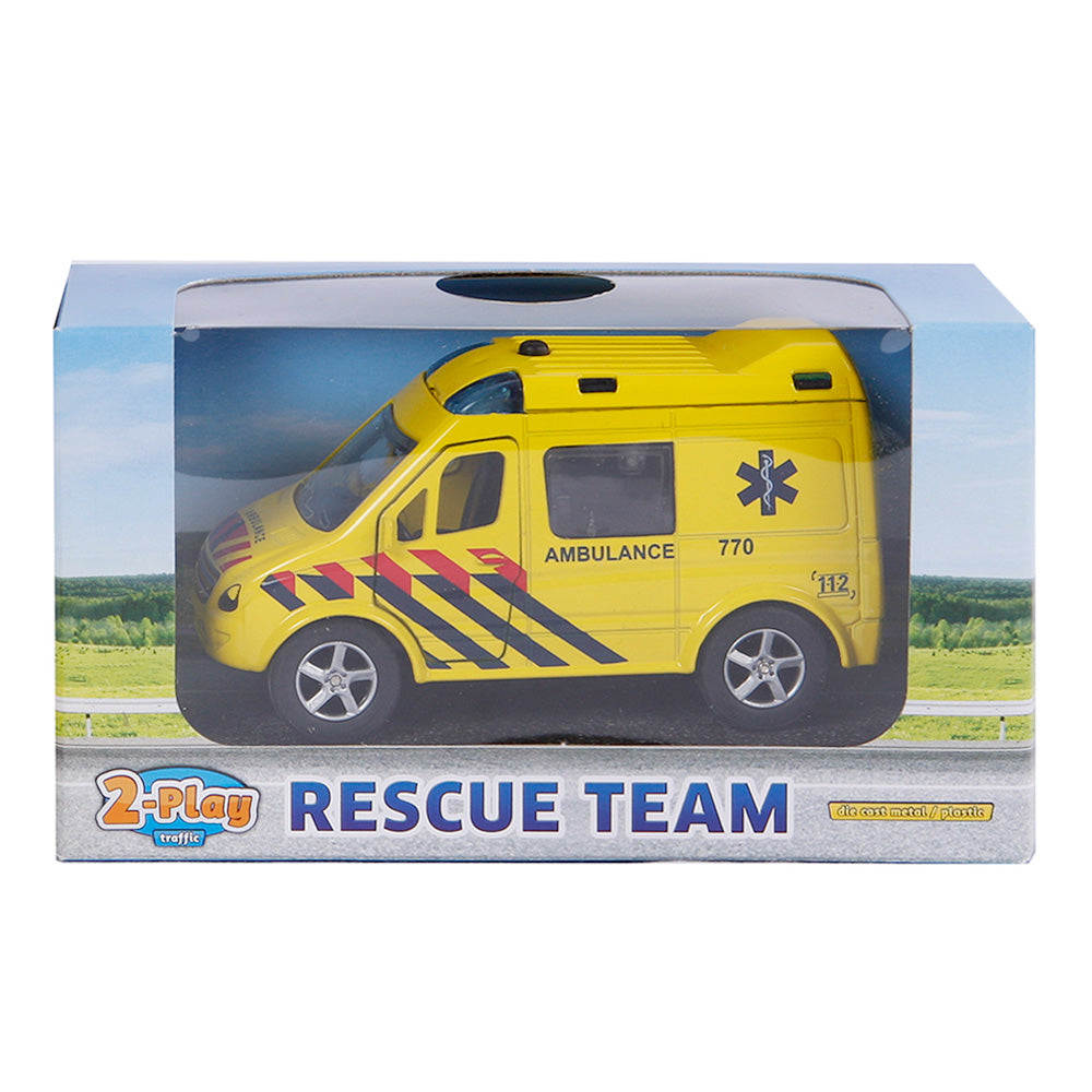 2-play die-cast tah back ambulance nl světlo a zvuk