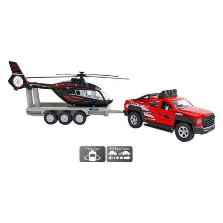 Kids globe terreinwagen met helikopter trailer