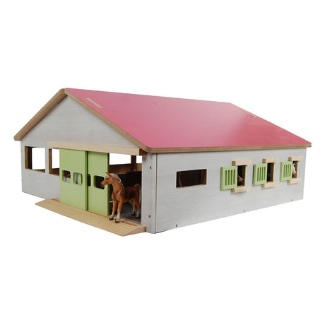 Kids globe paardenstal met 3 boxen en binnenbak 62,5x54x25cm 1:32 roze